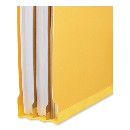 Image of Universal® Deluxe Six-Section Pressboard End Tab Classification Folders, 2 Dividers, 6 Fasteners, Letter Size, Yellow, 10/Box