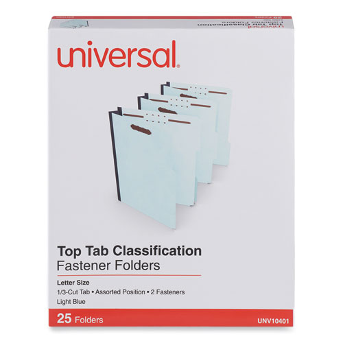Top Tab Classification Folders, 2" Expansion, 2 Fasteners, Letter Size, Light Blue Exterior, 25/Box