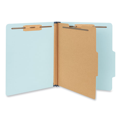 Image of Universal® Four-Section Pressboard Classification Folders, 1.75" Expansion, 1 Divider, 4 Fasteners, Letter Size, Light Blue, 20/Box