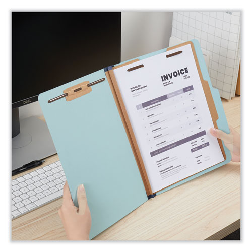 Four-Section Pressboard Classification Folders, 1.75" Expansion, 1 Divider, 4 Fasteners, Letter Size, Light Blue, 20/Box