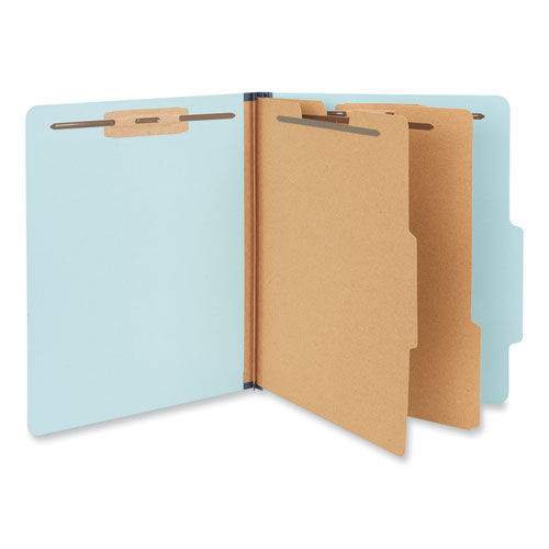 Image of Universal® Six-Section Pressboard Classification Folders, 2.5" Expansion, 2 Dividers, 6 Fasteners, Letter Size, Light Blue, 20/Box