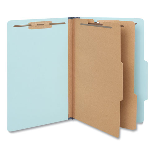 Universal® Six-Section Classification Folders, Heavy-Duty Pressboard Cover, 2 Dividers, 6 Fasteners, Legal Size, Light Blue, 20/Box