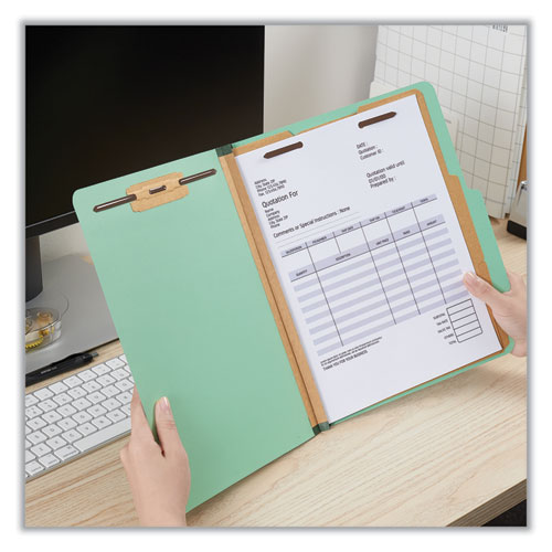 Image of Universal® Six-Section Classification Folders, Heavy-Duty Pressboard Cover, 2 Dividers, 6 Fasteners, Letter Size, Light Green, 20/Box