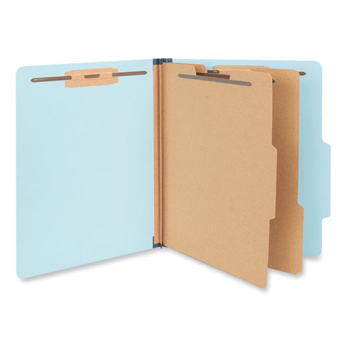 Universal® Six-Section Classification Folders, Heavy-Duty Pressboard Cover, 2 Dividers, 6 Fasteners, Letter Size, Light Blue, 20/Box