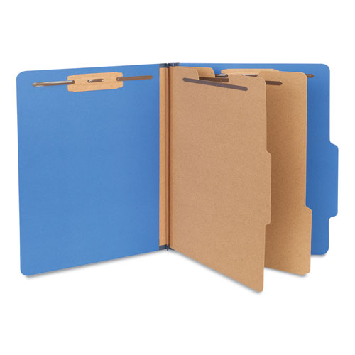Six-Section Pressboard Classification Folders, 2.5" Expansion, 2 Dividers, 6 Fasteners, Letter Size, Blue, 10/Box