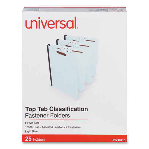 Top Tab Classification Folders, 1" Expansion, 2 Fasteners, Letter Size, Light Blue Exterior, 25/Box