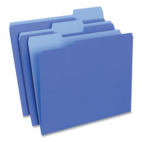 Image of Universal® Deluxe Colored Top Tab File Folders, 1/3-Cut Tabs: Assorted, Letter Size, Blue/Light Blue, 100/Box
