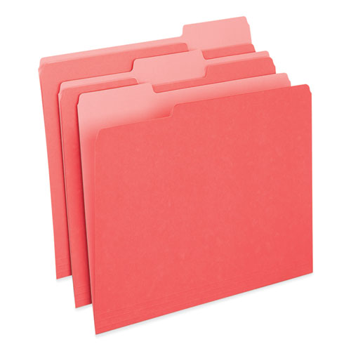 Image of Universal® Deluxe Colored Top Tab File Folders, 1/3-Cut Tabs: Assorted, Letter Size, Red/Light Red, 100/Box