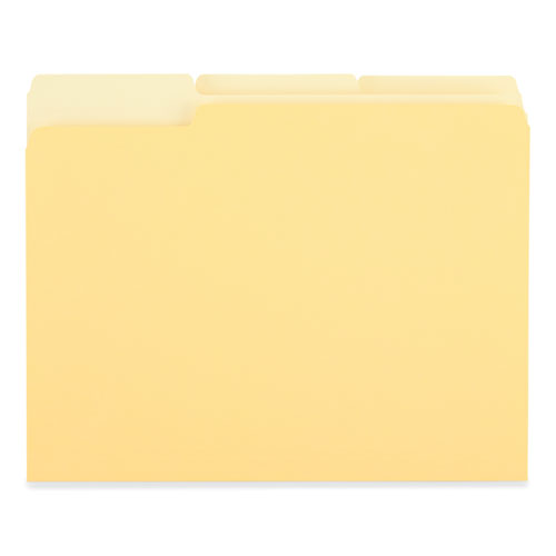 Image of Universal® Deluxe Colored Top Tab File Folders, 1/3-Cut Tabs: Assorted, Letter Size, Yellow/Light Yellow, 100/Box