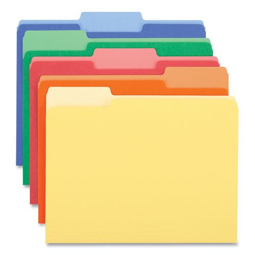 Image of Universal® Deluxe Colored Top Tab File Folders, 1/3-Cut Tabs: Assorted, Letter Size, Assorted Colors, 100/Box