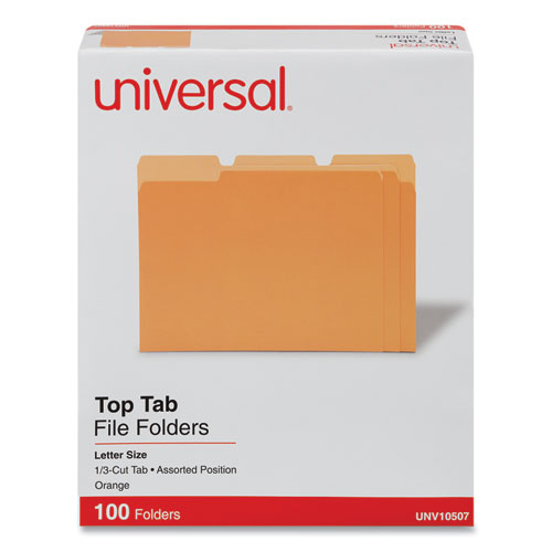 Universal® Deluxe Colored Top Tab File Folders, 1/3-Cut Tabs: Assorted, Letter Size, Orange/Light Orange, 100/Box