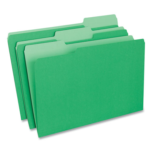Deluxe Colored Top Tab File Folders, 1/3-Cut Tabs: Assorted, Legal Size, Bright Green/Light Green, 100/Box