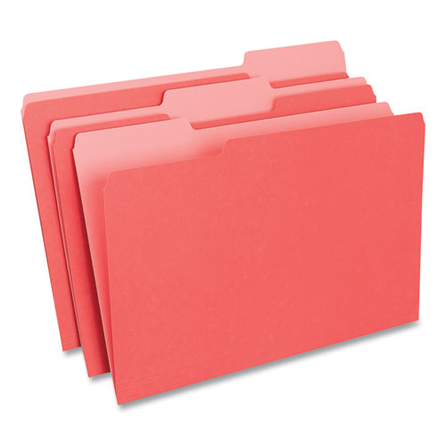 Image of Universal® Deluxe Colored Top Tab File Folders, 1/3-Cut Tabs: Assorted, Legal Size, Red/Light Red, 100/Box