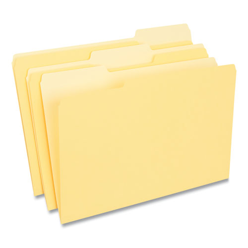 Image of Universal® Deluxe Colored Top Tab File Folders, 1/3-Cut Tabs: Assorted, Legal Size, Yellow/Light Yellow, 100/Box
