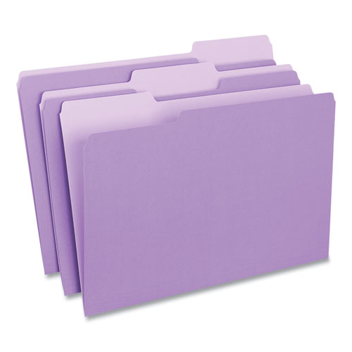 Image of Universal® Deluxe Colored Top Tab File Folders, 1/3-Cut Tabs: Assorted, Legal Size, Violet/Light Violet, 100/Box