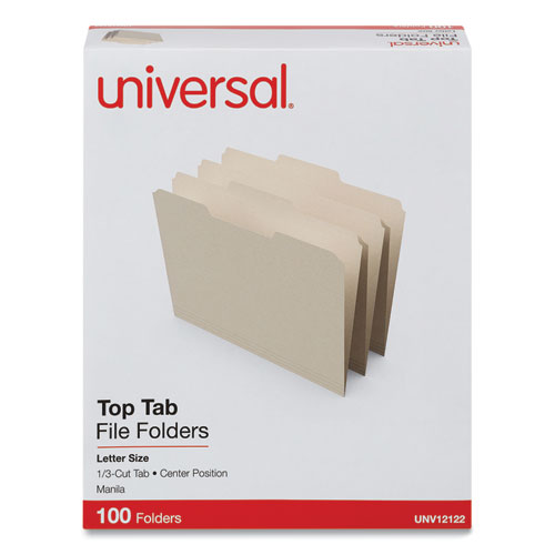 Top Tab File Folders, 1/3-Cut Tabs: Center Position, Letter Size, 0.75" Expansion, Manila, 100/Box