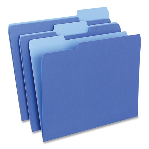 Interior File Folders, 1/3-Cut Tabs: Assorted, Letter Size, 11-pt Stock, Blue, 100/Box