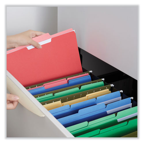 Image of Universal® Interior File Folders, 1/3-Cut Tabs: Assorted, Letter Size, 11-Pt Stock, Red, 100/Box