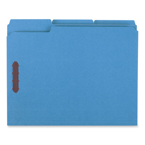 Deluxe Reinforced Top Tab Fastener Folders, 0.75" Expansion, 2 Fasteners, Letter Size, Blue Exterior, 50/Box