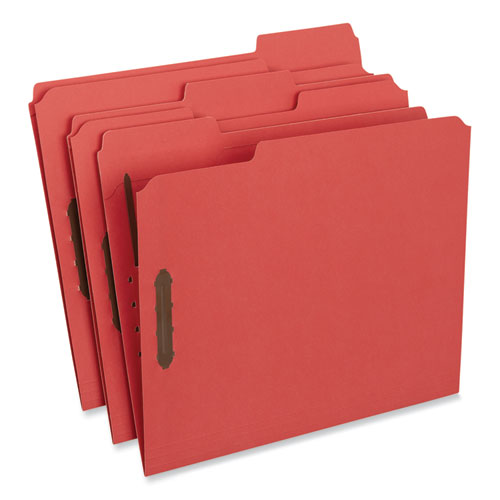 Deluxe Reinforced Top Tab Fastener Folders, 0.75" Expansion, 2 Fasteners, Letter Size, Red Exterior, 50/Box