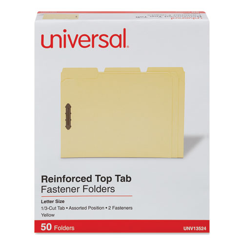 Image of Universal® Deluxe Reinforced Top Tab Fastener Folders, 0.75" Expansion, 2 Fasteners, Letter Size, Yellow Exterior, 50/Box
