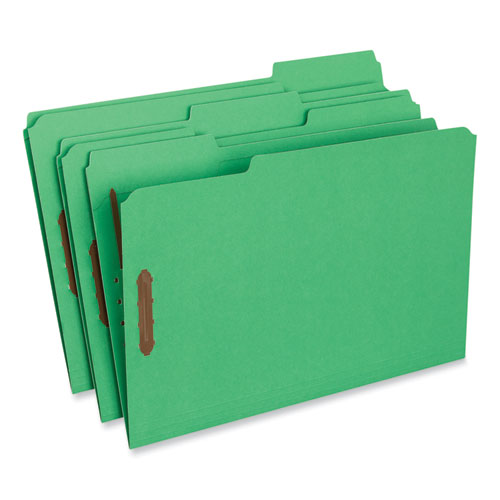 Image of Deluxe Reinforced Top Tab Fastener Folders, 0.75" Expansion, 2 Fasteners, Legal Size, Green Exterior, 50/Box