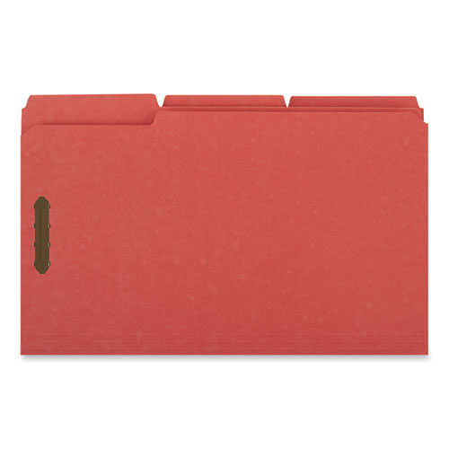 Deluxe Reinforced Top Tab Fastener Folders, 0.75" Expansion, 2 Fasteners, Legal Size, Red Exterior, 50/Box