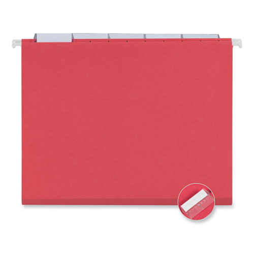 Image of Universal® Deluxe Bright Color Hanging File Folders, Letter Size, 1/5-Cut Tabs, Red, 25/Box