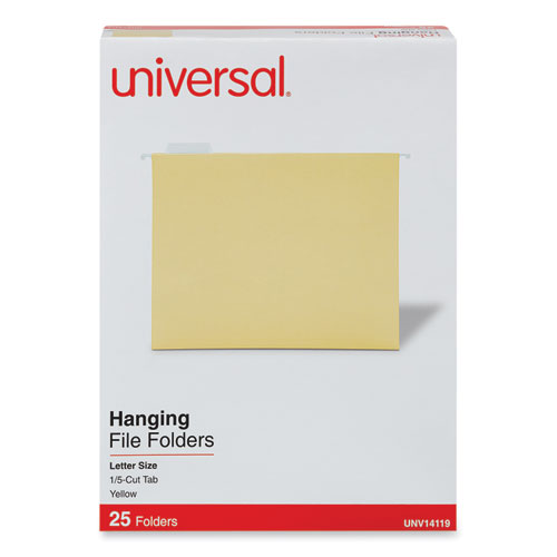 Image of Deluxe Bright Color Hanging File Folders, Letter Size, 1/5-Cut Tabs, Yellow, 25/Box