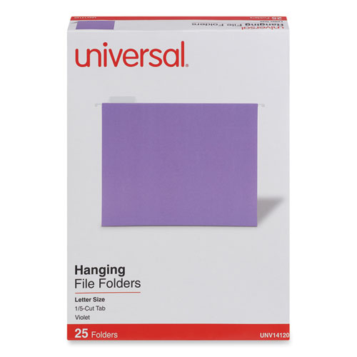 Universal® Deluxe Bright Color Hanging File Folders, Letter Size, 1/5-Cut Tabs, Violet, 25/Box