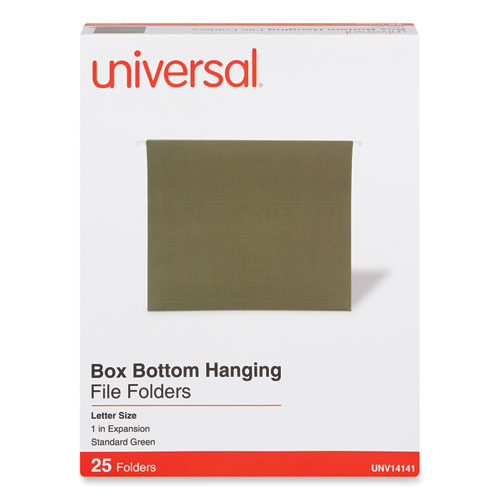 UNV14141 - Bulky loads are no problem with this flat bottom design. Sturdy 11 pt. stock delivers long wear. Slotted for 1/3 or 1/5 cut tabs (not included). Acid-free. 1" Capacity. Folder Size Type: Letter; Max Folder Expansion: 1"; Folder Color: Standard Green; Color Family: Green. 