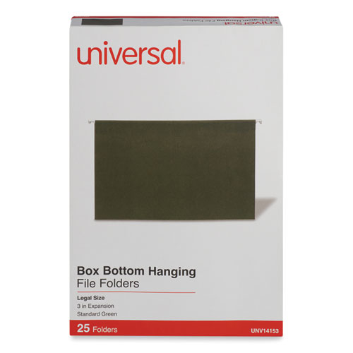 Box Bottom Hanging File Folders, 3" Capacity, Legal Size, 1/5-Cut Tabs, Standard Green, 25/Box