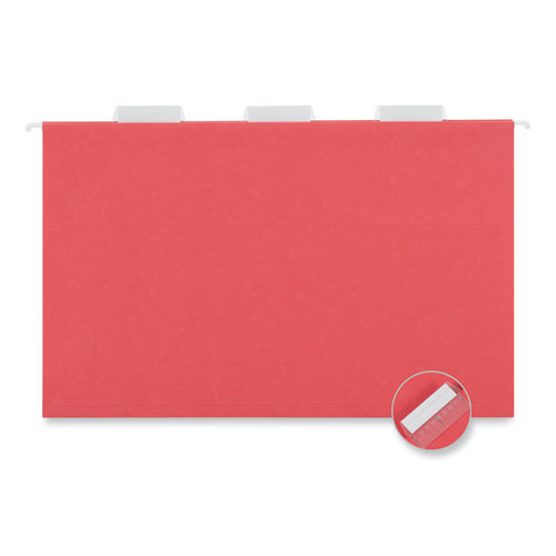 Image of Deluxe Bright Color Hanging File Folders, Legal Size, 1/5-Cut Tabs, Red, 25/Box