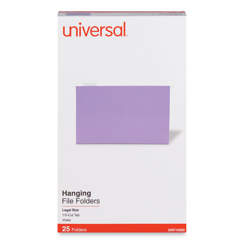 Image of Deluxe Bright Color Hanging File Folders, Legal Size, 1/5-Cut Tabs, Violet, 25/Box