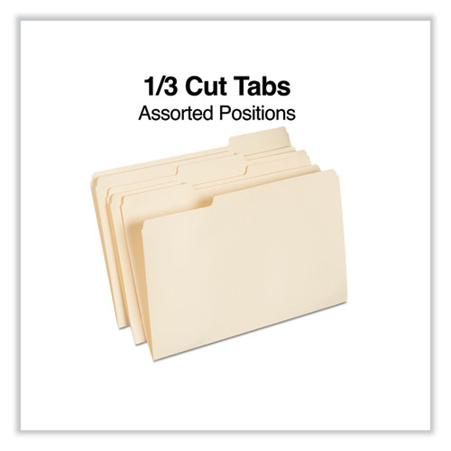 Image of Universal® Top Tab File Folders, 1/3-Cut Tabs: Assorted, Legal Size, 0.75" Expansion, Manila, 100/Box