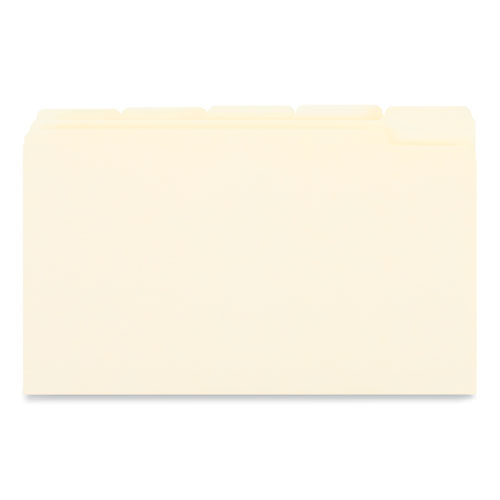 Top Tab File Folders, 1/5-Cut Tabs: Assorted, Legal Size, 0.75" Expansion, Manila, 100/Box