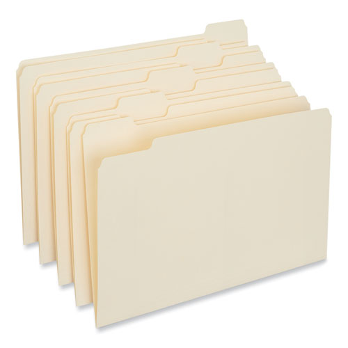 Image of Top Tab File Folders, 1/5-Cut Tabs: Assorted, Legal Size, 0.75" Expansion, Manila, 100/Box