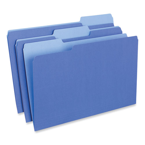 Interior File Folders, 1/3-Cut Tabs: Assorted, Legal Size, 11-pt Stock, Blue, 100/Box