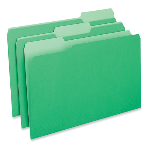 Image of Interior File Folders, 1/3-Cut Tabs: Assorted, Legal Size, 11-pt Stock, Green, 100/Box