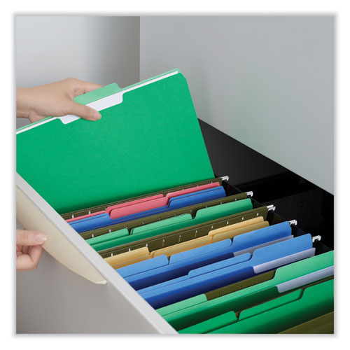 Interior File Folders, 1/3-Cut Tabs: Assorted, Legal Size, 11-pt Stock, Green, 100/Box