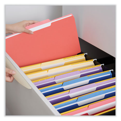 Interior File Folders, 1/3-Cut Tabs: Assorted, Legal Size, 11-pt Stock, Red, 100/Box