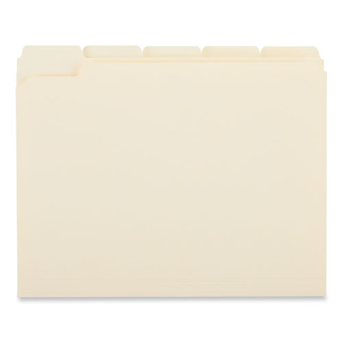 Image of Universal® Double-Ply Top Tab Manila File Folders, 1/5-Cut Tabs: Assorted, Letter Size, 0.75" Expansion, Manila, 100/Box