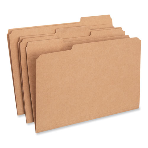 Universal® Reinforced Kraft Top Tab File Folders, 1/3-Cut Tabs: Assorted, Legal Size, 0.75" Expansion, Brown, 100/Box