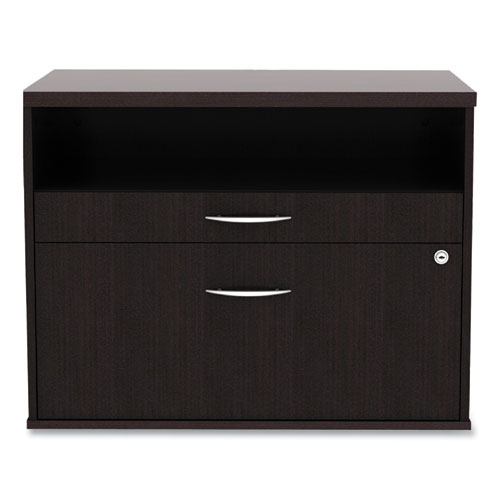 Image of Alera® Open Office Desk Series Low File Cabinet Credenza, 2-Drawer: Pencil/File,Legal/Letter,1 Shelf,Espresso,29.5X19.13X22.88