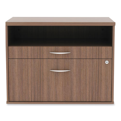 Image of Alera® Open Office Desk Series Low File Cabinet Credenza, 2-Drawer: Pencil/File, Legal/Letter, 1 Shelf,Walnut,29.5X19.13X22.88