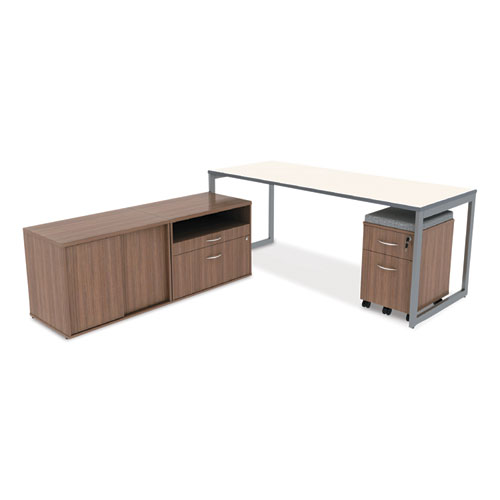 Alera Open Office Desk Series Low File Cabinet Credenza, 2-Drawer: Pencil/File, Legal/Letter, 1 Shelf,Walnut,29.5x19.13x22.88