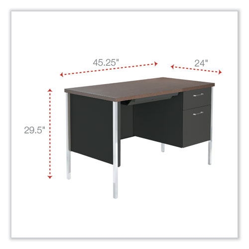 Image of Alera® Single Pedestal Steel Desk, 45.25" X 24" X 29.5", Mocha/Black