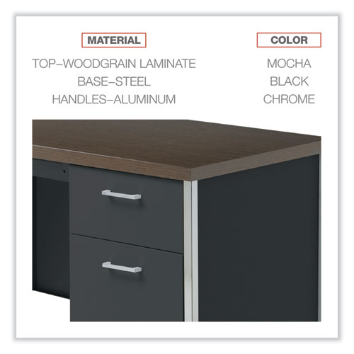 Image of Alera® Single Pedestal Steel Desk, 45.25" X 24" X 29.5", Mocha/Black