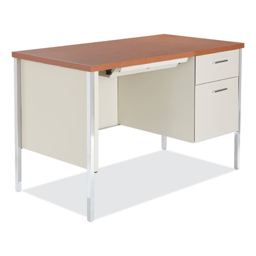 Image of Alera® Single Pedestal Steel Desk, 45.25" X 24" X 29.5", Cherry/Putty