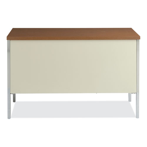 Image of Alera® Single Pedestal Steel Desk, 45.25" X 24" X 29.5", Cherry/Putty